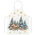 Weihnachts-Küchenschürze mit Aquarell-Reh und Tannenbäumen Motiv zum Kochen und Backen. - Stil E