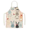 Easter cartoon rabbit print kitchen apron made of linen blend fabric for cooking and baking. - Easter-9