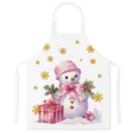 Christmas snowman kitchen apron with cute pink bow and gift box, festive holiday cooking bib. - Style H