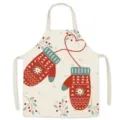 Christmas pattern linen apron printed winter gloves festive kitchen bib adult cooking smock - One Size / Gloves