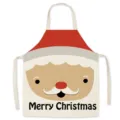 Christmas linen apron with cute Santa face print, festive holiday kitchen bib for cooking. - One Size / Santa Claus