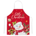 Christmas cartoon printed kitchen apron for home cooking, festive red linen material. - Red Snowman