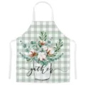 Kitchen apron with green plaid and watercolor cotton eucalyptus botanical floral print. - One Size / Light Green Plaid Vase