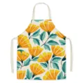 Katoen linnen keuken schort met gele bloemen print, comfortabele kookslab. - Bloem-5