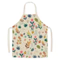 Floral kitchen apron for cooking and baking with botanical leaf print, comfortable linen texture. - One Size / Flower-4