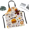 Cartoon fast food pattern linen apron kitchen cooking restaurant waiter baking bib 1pc - Fast Food Graffiti (W337607)