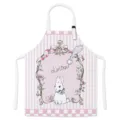 Pink striped cooking apron featuring a cute rabbit and Lolita style illustration for kitchen. - White Rabbit
