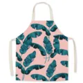 Tropical banana leaf linen apron, pink background kitchen cooking baking bib apron variant. - Monstera Leaf
