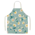 Green floral kitchen apron for cooking, cute daisy pattern cotton linen work apron adult. - One Size / Flower-3