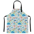 Cute cartoon marine life kitchen apron with double pockets and adjustable strap for cooking. - Letter E