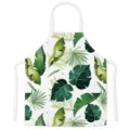Kitchen apron with green tropical leaf watercolor print, cotton linen cooking baking apron. - Kids One Size / Letter A