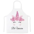 White kitchen apron featuring cute unicorn floral graphic and inspiring quote for cooking use. - Kids One Size / Letter C