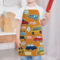 Cute cartoon car print kids apron for cooking and baking, durable and anti-stain design. - Kids One Size / Letter A