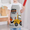 Kids kitchen apron with cute cartoon engineering vehicle print for children cooking bib - Kids One Size / Letter C