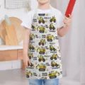 Kids cartoon construction vehicle print apron for kids kitchen cooking waterproof bib - Kids One Size / Letter D