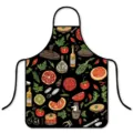 Tablier de cuisine noir avec illustration d'aliments rétro, imperméable et résistant aux huiles. - Taille Unique / Pâtisserie de cuisine 2