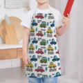 Kids cute cartoon car print kitchen cooking apron, sleeveless anti-stain children chef bib. - Kids One Size / Letter B