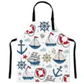 Cute nautical pattern kitchen apron with dual pockets and adjustable buckle for cooking baking. - Letter F