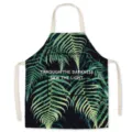 Green leaf pattern linen apron, kitchen cooking cleaning sleeveless waist apron for adults. - Green Leaf
