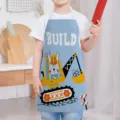 Kids cute cartoon construction vehicle apron for cooking, baking and painting activities. - Letter E