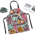 Cartoon ice cream pattern kitchen apron, stylish cute food print cooking bib with black straps. - Ice Cream Dessert (W337605)