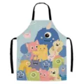 Cartoon printed waterproof kitchen apron, cute monster design adult kitchen cooking bib. - Dinosaur 107