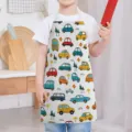 Kids cartoon cars print kitchen apron, cute vehicle pattern cooking bib for daily home baking. - Letter F