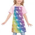 Colorful unicorn cartoon print kids kitchen cooking apron with adjustable bib and waist ties. - Kids One Size / Style A