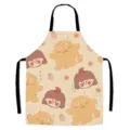 Waterproof cartoon print apron for kitchen cooking, cute monster imitation linen fabric bib. - Dinosaur 108