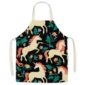 Einhörner Druck Küchenschürze, stilvolles schwarzes Blumen Kochlätzchen für Haus und Gastronomie. - Einhorn 08
