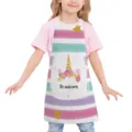 Kids cute unicorn apron with colorful stripes waterproof cooking baking bib for children. - Kids One Size / Style D