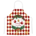 Christmas printed apron festive red diamond pattern holiday kitchen cooking bib for family gifts - One Size / Red Christmas Ball