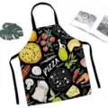 Black pizza print kitchen apron, fashion linen-feel cooking apron for home and restaurant. - Pizza Menu (W337608)