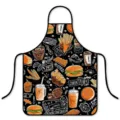 Schwarze Küchenschürze mit lustigem Fast-Food-Doodle-Druck, ölabweisend zum Kochen. - Einheitsgröße / Backen in der Küche 6