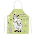 Groene keukenschort met lama cartoon print, schattig diermotief, vlekbestendige kookslabbetje. - Stijl H