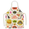 Cartoon linen kitchen apron with cute food print, adjustable neck strap for cooking and baking. - Bakery Food (W337609)
