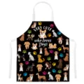 Cute cartoon dog print kitchen apron, black cooking chef apron with pockets and adjustable straps. - Style F
