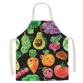 Cute Cartoon Fruit Vegetable Linen Kitchen Apron, Funny Cooking Baking Bib Apron for Home - Cartoon Fruits & Vegetables (W337610)