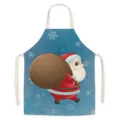 Cute blue Santa Claus pattern linen kitchen apron, stylish and oil-proof holiday cooking tool. - MisD011