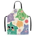 Cute cartoon monster print waterproof linen kitchen apron designed for adult cooking use. - Dinosaur112