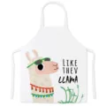 Witte keukenschort met schattige lama print, ideaal voor koken en bakken thuis. - Stijl J