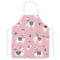 Roze schattige lama print keukenschort, mouwloos kookbibje met witte bandjes voor thuisgebruik. - Stijl K