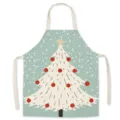 Christmas Tree Printed Linen Apron Holiday Kitchen Cooking Baking Apron for Adults Kids - Snow Tree