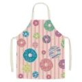 Pink stripe donut print kitchen apron, anti-fouling linen-style cooking bib for home baking. - Easter-3