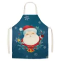 Christmas Santa Claus Kitchen Apron Cute Blue Linen Cooking Baking Apron for Adult - MisD013