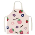 Kids pink linen-texture apron featuring cute strawberry and flower prints for daily kitchen. - Kids One Size / Flower