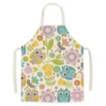 Linen-feel kitchen apron with cute owl floral print, perfect for cooking, baking and anti-fouling. - Easter-5