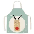 Christmas Reindeer Linen Apron Cute Red Nose Xmas Kitchen Cooking Baking Apron for Adults - Deer