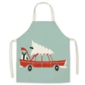 Christmas red car print linen apron, festive kitchen cooking bib for adult and child. - Car