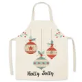 Christmas linen apron with festive bauble print for kitchen cooking and holiday baking use now - Holly